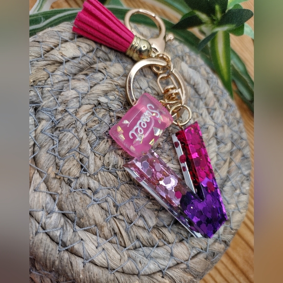 SELOVO Initial  " V" Keychain Purple Letter Alphabet Sweet Bag Charm Key Chain . - Picture 6 of 9